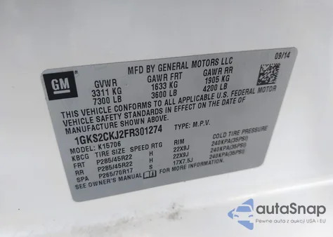 2015 GMC Yukon Denali z USA, uszkodzony, nr VIN 1GKS2CKJ2FR301274